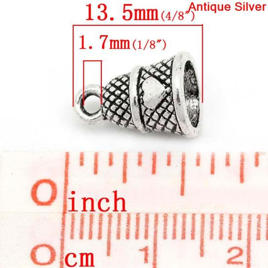 Image de Pendentifs en Alliage de Zinc Cloche Cœur Gravé Argent Vieilli 13.5mm x 9.5mm, 50 Pcs