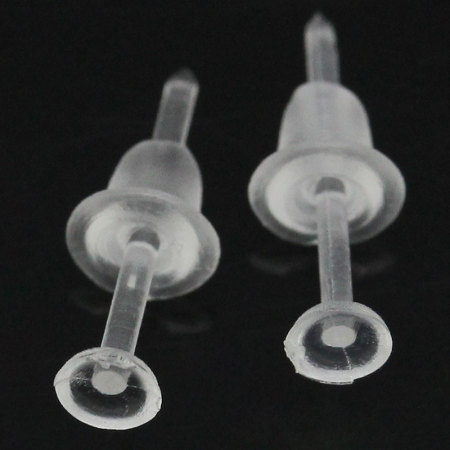 Plastic Ear Post Stud Earrings Findings Round Transparent 12mm x 3mm, Post/ Wire Size: (20 gauge), 1000 Sets