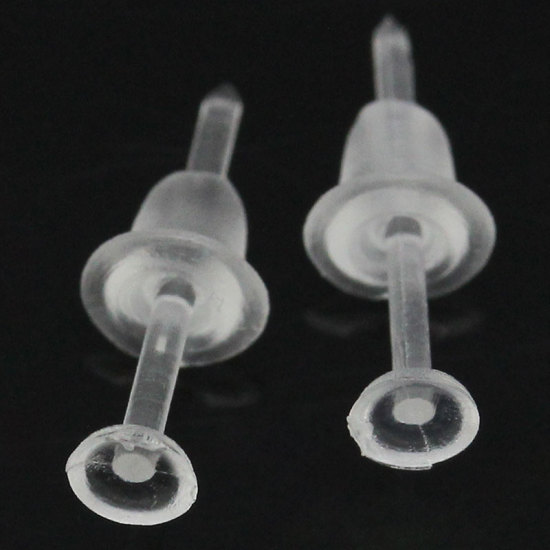 Picture of Plastic Ear Post Stud Earrings Findings Round Transparent 12mm x 3mm, Post/ Wire Size: (20 gauge), 1000 Sets