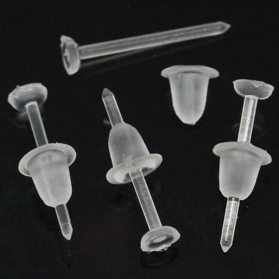 Picture of Plastic Ear Post Stud Earrings Findings Round Transparent 12mm x 3mm, Post/ Wire Size: (20 gauge), 1000 Sets