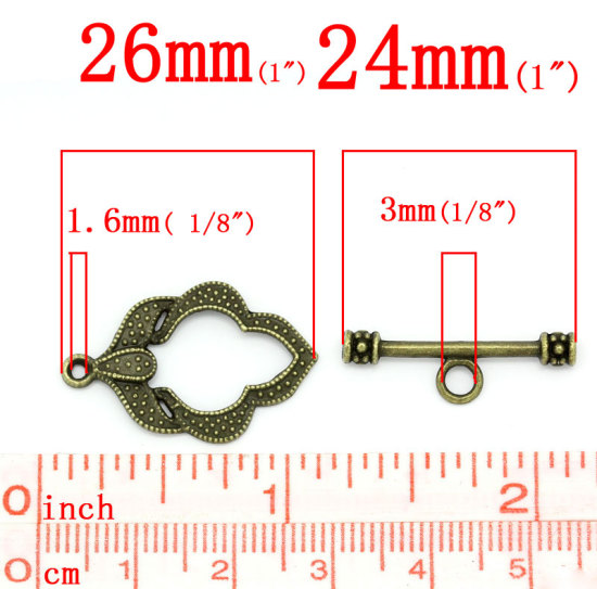 Bild von Zinklegierung Knebelverschluss Blätter Bronzefarbe 26mm x 17mm 24mm x 7mm, 50 Sets