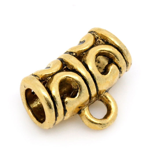 Bild von Zinklegierung European Kaution Perlen Zylinder Antik Gold mit Filigran Muster 3.5mm, 2mm, 11mm x 9mm, 100 Stück