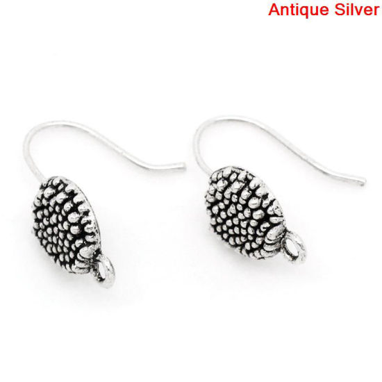 Picture of 30 PCs Zinc Based Alloy Ear Wire Hooks Earrings For DIY Jewelry Making Accessories Antique Silver Color With Loop 23mm x 22mm, Post/ Wire Size: 0.7mm(21 gauge)