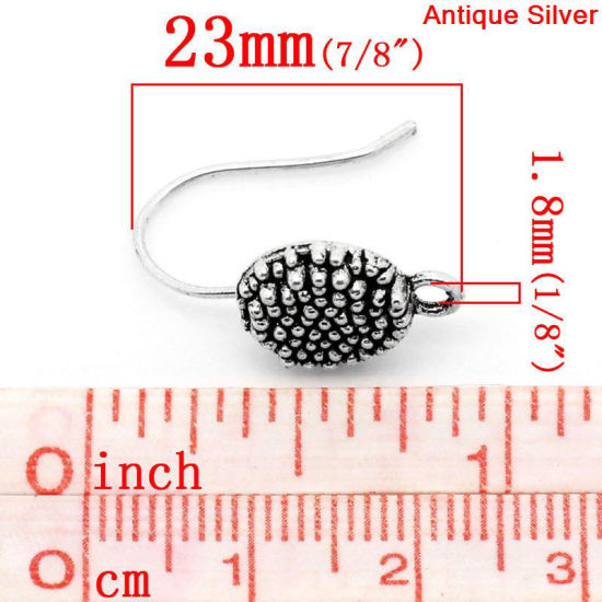 Picture of 30 PCs Zinc Based Alloy Ear Wire Hooks Earrings For DIY Jewelry Making Accessories Antique Silver Color With Loop 23mm x 22mm, Post/ Wire Size: 0.7mm(21 gauge)