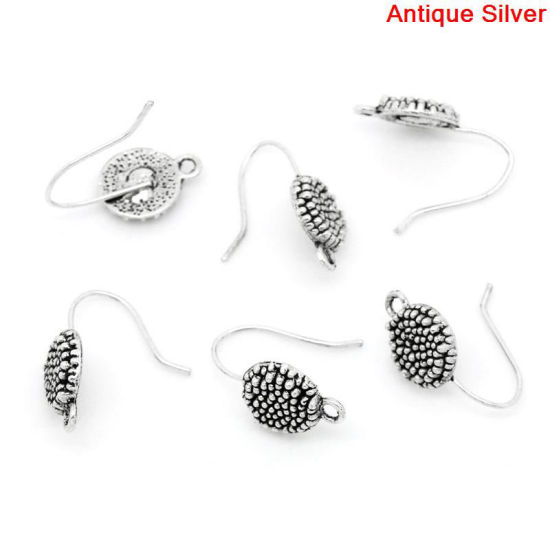 Picture of 30 PCs Zinc Based Alloy Ear Wire Hooks Earrings For DIY Jewelry Making Accessories Antique Silver Color With Loop 23mm x 22mm, Post/ Wire Size: 0.7mm(21 gauge)