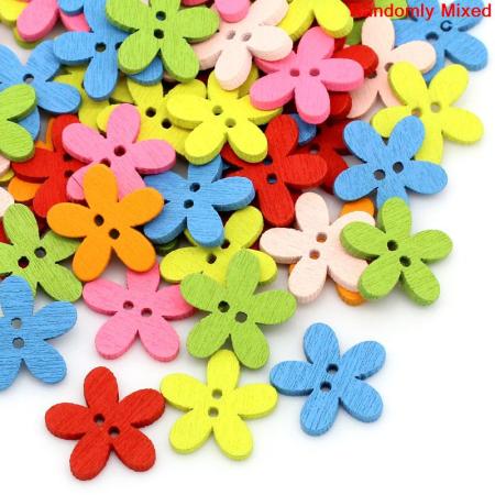 Picture of Natural Wood Sewing Buttons Scrapbooking Flower At Random