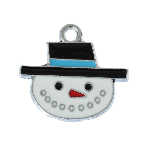 Picture of Zinc Metal Alloy Charm Pendants Christmas Snowman Silver Tone Multicolor Enamel 25mm x 23mm(1" x 7/8"), 10 PCs