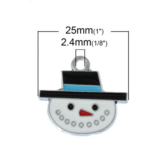 Picture of Zinc Metal Alloy Charm Pendants Christmas Snowman Silver Tone Multicolor Enamel 25mm x 23mm(1" x 7/8"), 10 PCs