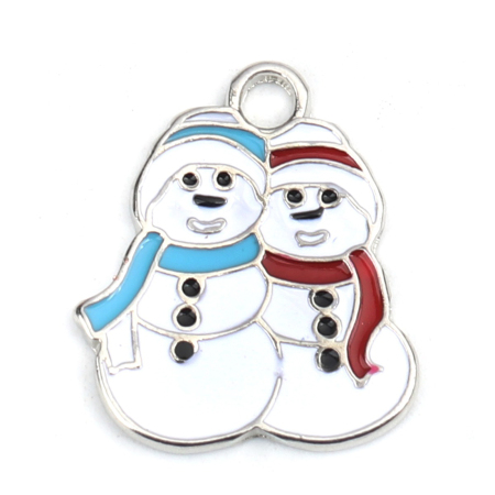 Imagen de Zamak Colgantes Tono de Plata Multicolor Muñeco de nieve Esmalte 23mm x 19mm, 10 Unidades