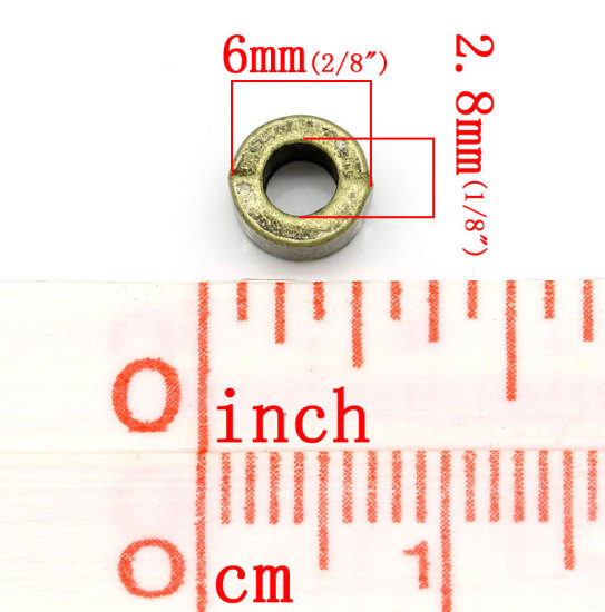 亜鉛合金 スペーサ ビーズ 円形 銅古美メッキ 約6.0mm x 3.0mm、 　穴：約2.8mm、 200 PCs の画像