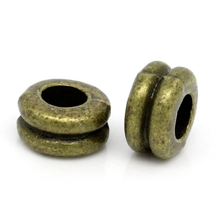Immagine di Lega di Zinco Separatori Perline Manubrio Bronzo Antico Placcato Nulla Disegno Circa 6.0mm x 3.0mm, Foro:Circa 2.6mm, 200 Pz