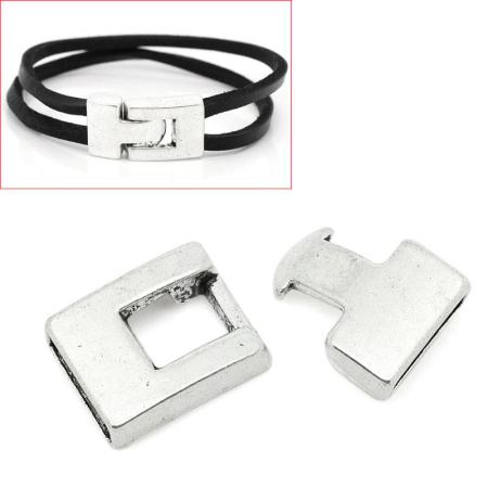 Zinc Based Alloy Hook Clasps Rectangle Antique Silver Color 28mm x15mm, 10 Sets