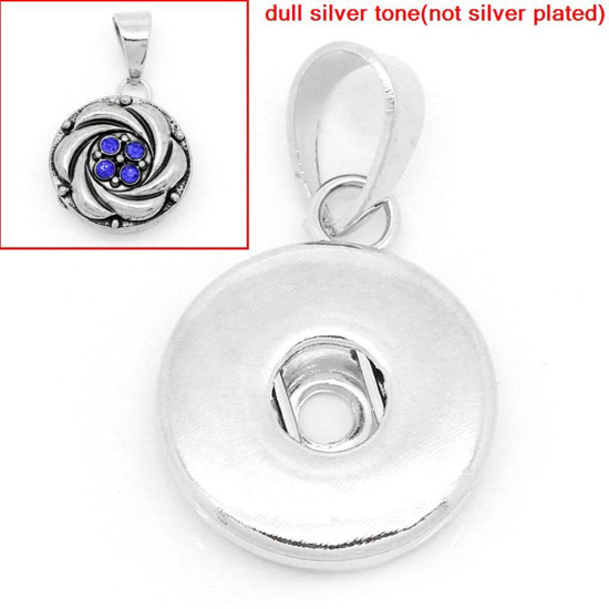 Picture of Iron Based Alloy Snap Button Pendants Fit 18mm/20mm Snap Buttons Round Silver Tone 30mm(1 1/8") x 19mm( 6/8"), Hole Size: 6mm( 2/8"), 2 PCs