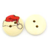 Picture of Wood Sewing Buttons Scrapbooking 2 Holes Round Red Christmas Hat Pattern 15mm( 5/8") Dia, 100 PCs