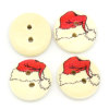Picture of Wood Sewing Buttons Scrapbooking 2 Holes Round Red Christmas Hat Pattern 15mm( 5/8") Dia, 100 PCs