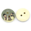 Image de Bouton de Couture en Bois 2 Trous Couleur Naturelle Rond Bonhomme de Neige de Noël 15mm Dia, 100 PCs