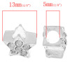 Picture of Zinc Metal Alloy European Style Large Hole Charm Beads Star Silver Plated Clear Rhinestone About 13mm x 12mm, Hole: Approx 5mm, 10 PCs