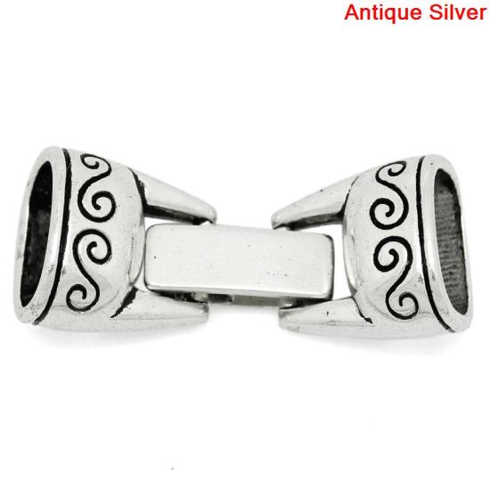 Picture of Zinc Based Alloy Hook Clasps Rectangle Antique Silver Color Pattern Carved 3.2cm x1.3cm, 5 Sets