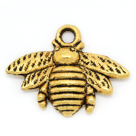 Picture of Zinc Metal Alloy Charm Pendants Bees Animal Gold Tone Antique Gold 21mm( 7/8") x 16mm( 5/8"), 50 PCs