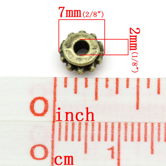 Picture of Spacer Beads Round Antique Bronze Dot Pattern Carved 7mm Dia,Hole:Approx 2mm,100PCs