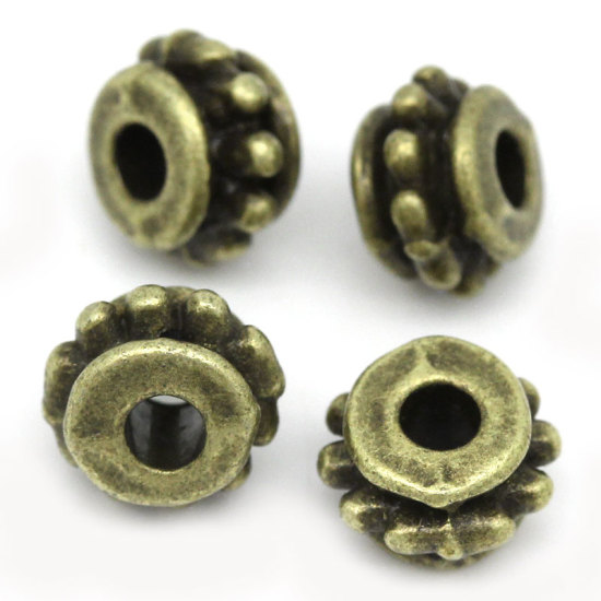 Picture of Spacer Beads Round Antique Bronze Dot Pattern Carved 7mm Dia,Hole:Approx 2mm,100PCs