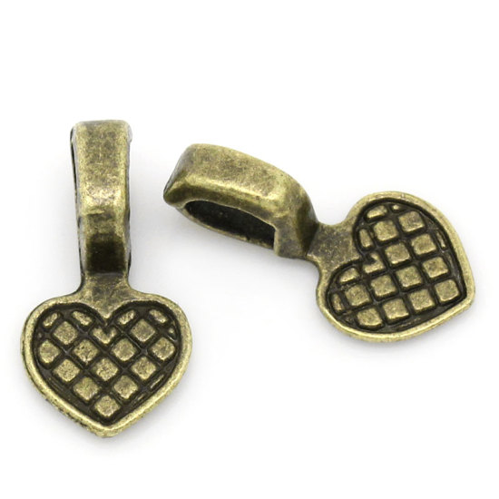Picture of Zinc Based Alloy Glue on Bail Charms Heart Antique Bronze Grid Checker 16mm x 8mm, 200 PCs