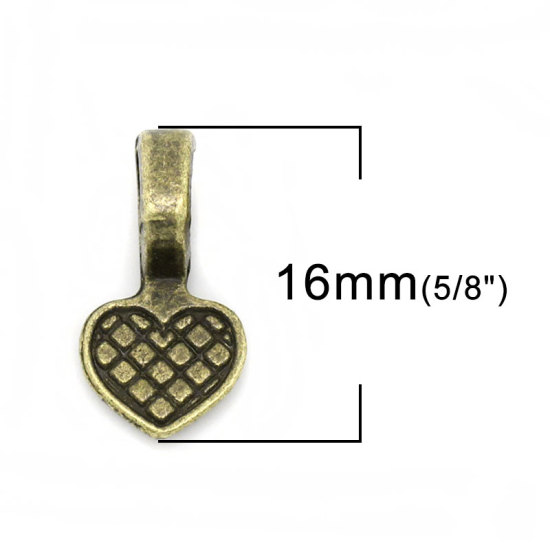 Picture of Zinc Based Alloy Glue on Bail Charms Heart Antique Bronze Grid Checker 16mm x 8mm, 200 PCs