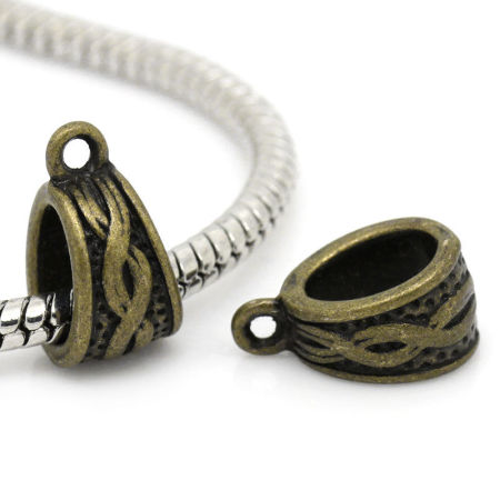 Image de Bélières pour Européen Bracelet en Alliage de Zinc Forme Triangle Bronze antique Motifs , 14mm x 7mm, 50 Pièces