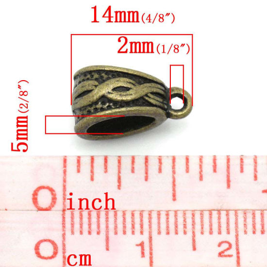 Picture of European Charm Bail Beads Triangle Antique Bronze Infinity Symbol Pattern Carved Fit European Bracelet 14x7mm,Hole:Approx 8x5mm,50PCs