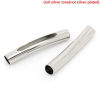 Picture of 6 PCs Brass Beads For DIY Jewelry Making Silver Tone Curved Tube 31mm x 5mm, Hole: Approx 4mm