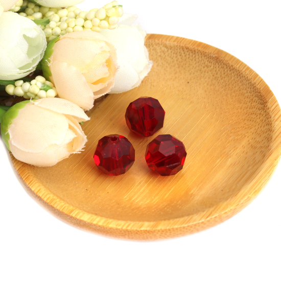 Picture of Glass Beads Round Dark Red Faceted About 11mm Dia, Hole: Approx 1.5mm, 30 PCs