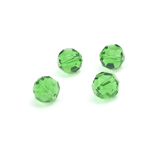 Picture of Glass Beads Round Green Faceted About 13mm Dia, Hole: Approx 1.9mm, 10 PCs