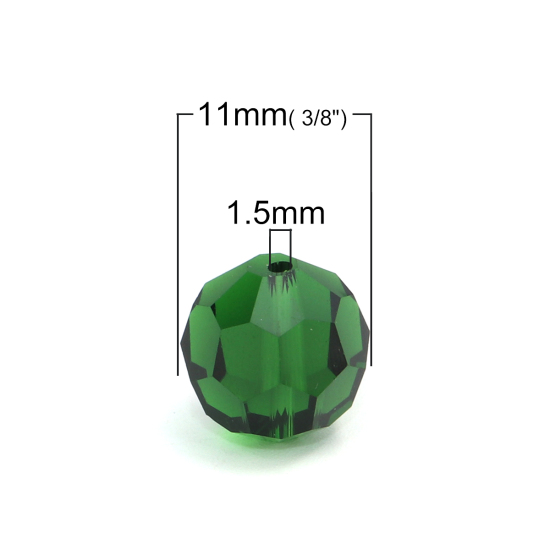 Bild von Glas Perlen Rund Dunkelgrün Facettiert ca. 11mm D., Loch: 1.5mm, 30 Stück