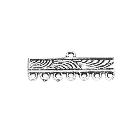 亜鉛合金 コネクターパーツ 長方形 銀古美 彫刻柄 11mm x 2.8mm、 20 個