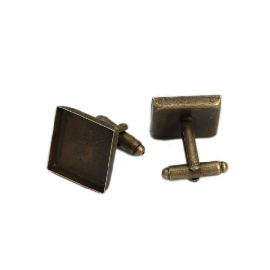 Image de Cuivre Boutons de Manchettes Bronze Antique Carré Cabochon Rapportable (Convenable à 18mm x 18mm) 28mm x 19mm, 6 Pcs                                                                                                                                          