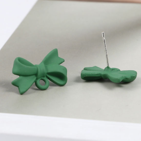Immagine di Lega di Zinco Orecchini a Perno Tappi di Orecchini Cravatta a Farfalla Menta Verde W/ Loop 18mm x 10mm, Diametro Filo: (21 misura), 10 Pz