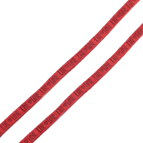 Imagen de Cuerda Terciopelo de Rojo Mensaje " Life & LOVE " Ante 5mm, 1 Rollo (Aprox 3 M/Rollo)