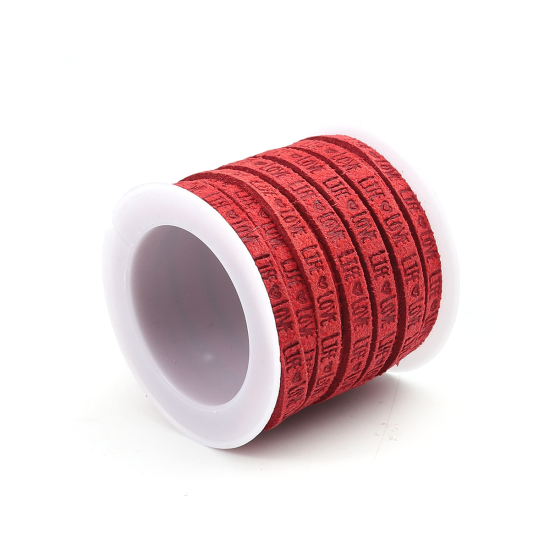 Imagen de Cuerda Terciopelo de Rojo Mensaje " Life & LOVE " Ante 5mm, 1 Rollo (Aprox 3 M/Rollo)