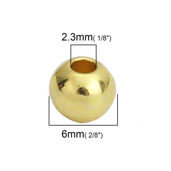 Bild von Zinklegierung Zwischenperlen Spacer Perlen Rund Vergoldet ca. 6mm D., Loch:ca. 2.3mm, 200 Stück