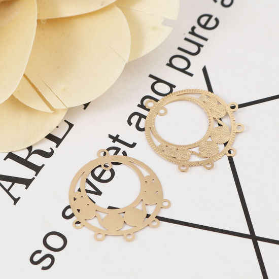 Immagine di Ottone Filigree Stamping Connettore Tondo KC Placcato Oro 24mm x 21mm, 10 Pz