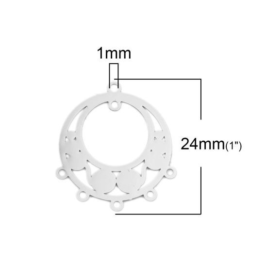 Immagine di Ottone Filigree Stamping Connettore Tondo Tono Argento 24mm x 21mm, 10 Pz