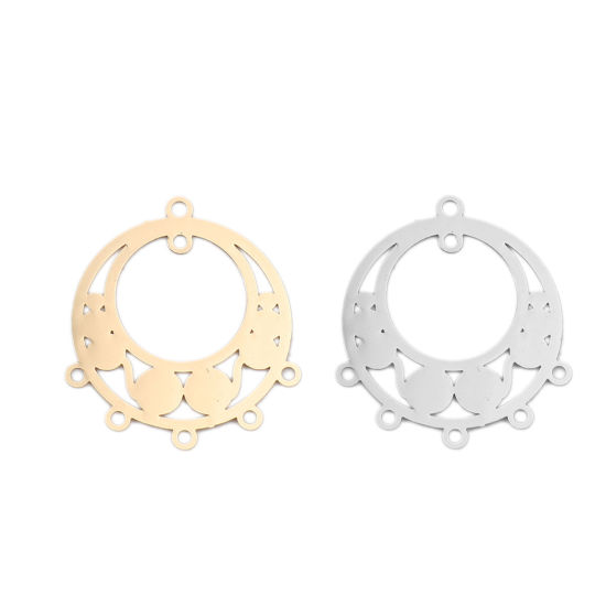 Immagine di Ottone Filigree Stamping Connettore Tondo Tono Argento 24mm x 21mm, 10 Pz