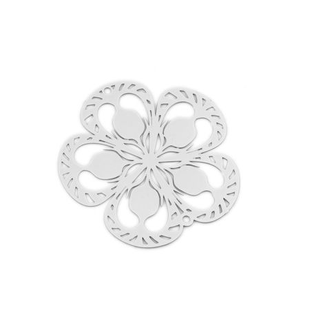 Image de Connecteurs Estampe en Filigrane en Laiton Fleur Argent Mat 30mm x 29mm, 10 Pcs