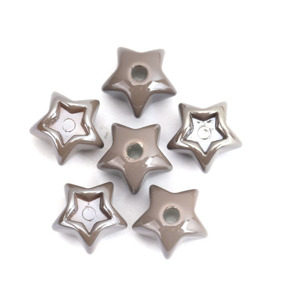 Imagen de Acrílico Cuentas (Mitad Perforó) Estrellas de cinco puntos Gris Base Camafeo (Apta 8mm x 8mm ) 17mm x 16mm, Agujero: Aprox 3.5mm, 10 Unidades