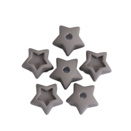 Imagen de Acrílico Imitación de Goma Cuentas (Mitad Perforó) Estrellas de cinco puntos Gris Base Camafeo (Apta 8mm x 8mm ) 17mm x 16mm, Agujero: Aprox 3.5mm, 10 Unidades
