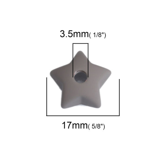 Imagen de Acrílico Imitación de Goma Cuentas (Mitad Perforó) Estrellas de cinco puntos Gris Base Camafeo (Apta 8mm x 8mm ) 17mm x 16mm, Agujero: Aprox 3.5mm, 10 Unidades