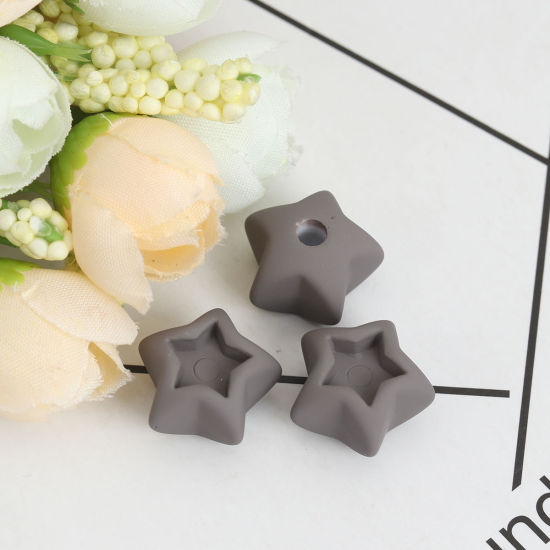 Imagen de Acrílico Imitación de Goma Cuentas (Mitad Perforó) Estrellas de cinco puntos Gris Base Camafeo (Apta 8mm x 8mm ) 17mm x 16mm, Agujero: Aprox 3.5mm, 10 Unidades