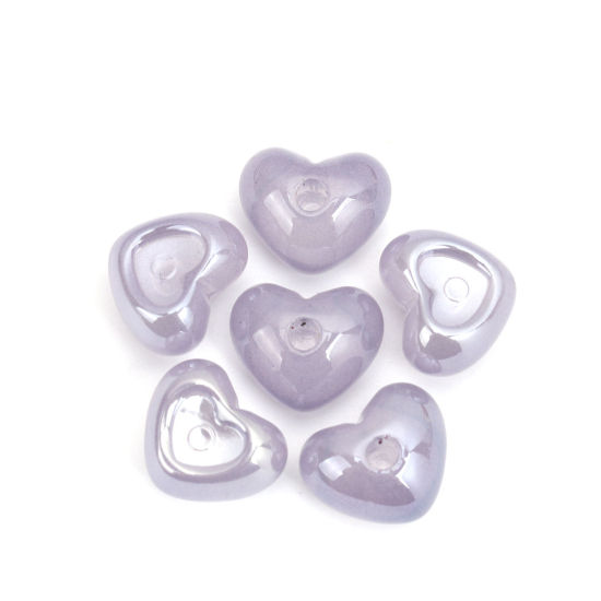Immagine di Acrilato Separatori Perline (Mezzo Foro) Cuore Colore Viola Basi per Cabochon (Adatto: 9mm x 7mm ) Circa 19mm x 16mm, Foro: Circa 3.5mm, 10 Pz