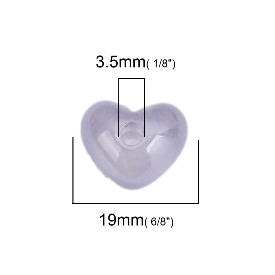 Immagine di Acrilato Separatori Perline (Mezzo Foro) Cuore Colore Viola Basi per Cabochon (Adatto: 9mm x 7mm ) Circa 19mm x 16mm, Foro: Circa 3.5mm, 10 Pz