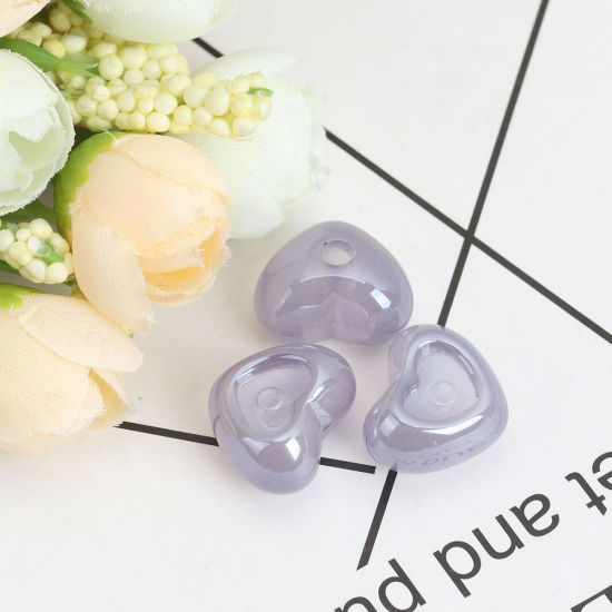 Immagine di Acrilato Separatori Perline (Mezzo Foro) Cuore Colore Viola Basi per Cabochon (Adatto: 9mm x 7mm ) Circa 19mm x 16mm, Foro: Circa 3.5mm, 10 Pz